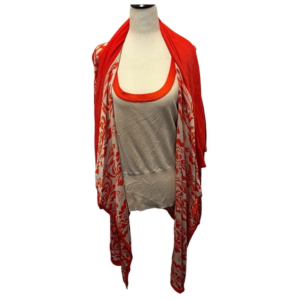 KATE & MALLORY XLARGE Jacquard Cardigan Sweater & Knit Tunic SET Orange Beige